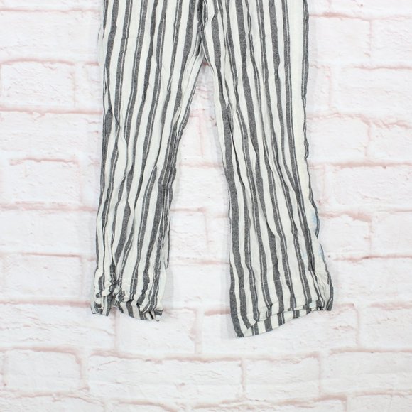 Jolt Womens Black White Striped Wide Leg Tie Paper Bag Linen Pants Size M - Picture 3 of 9